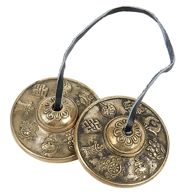 Tibetan Tingsha Cymbals- 6.2 cm- 8 Lucky Symbols Embossed