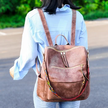 

Backpack Pu Leather Large Capcity Ladies Travel Bag Women's Simple School Secondary Backpack 2020 New Style