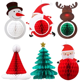 

Christmas Tree Decoration Paper Pendant Hanging Lantern Garland Honeycomb Ball For Christmas Balls Decoration For Home Xmas Toys