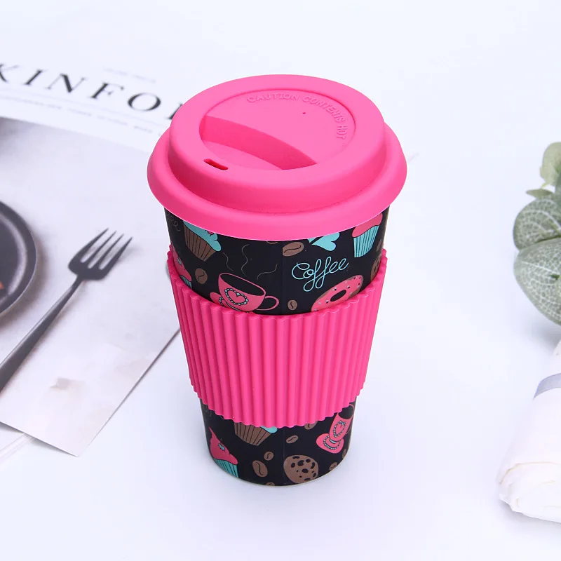 Креативные кофейные кружки BPA бесплатно, Бамбуковая бутылка для воды, розовая кожаная дорожная портативная чашка для чая, молока, посуда для напитков 400 мл - Color: Rose-Black Coffee