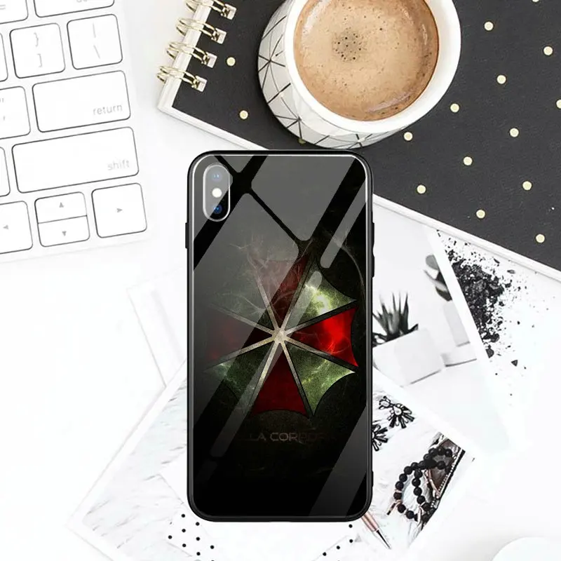Жесткий чехол из закаленного стекла для мобильных телефонов, чехлы для iPhone X XR XS Max 8 7 6 6S Plus, сумки с зонтиком и тематикой «herent Evil»