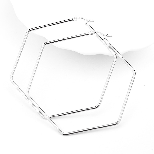 New Stainless Steel Geometric Big Hoop Earrings for Women 30/40/50/60mm Simple Square Sleeper Earring Fashion Jewelry Gift