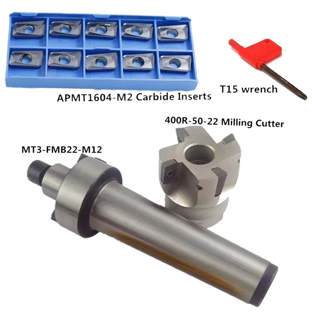 

10x APMT1604 Carbide Insert+400R-50 Milling Cutter + MT3 FMB22 Shank Taper Arbor