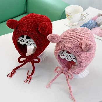 

Infant baby Knitted Hat Autumn Winter Baby Thicken Earmuffs Child Cannot Ball cartoon Elf Cap Child Warm Hat kids beanies cap