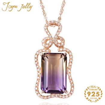 

JoyceJelly Trendy Women Necklace 925 Sterling Silver with Purple Geometric Gemstone Fashion Women Fine Party Jewelry Wholesale