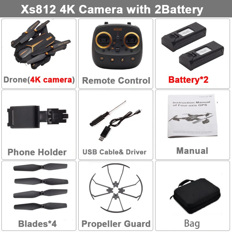 XS812 Дрон с GPS с 4K HD камерой 5G Wi-Fi FPV высота удержания один ключ возврат RC Квадрокоптер вертолет для детей - Цвет: 4K 2B Bag