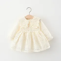 Toddler Girl Lace Doll Collar Long Sleeve Princess Dress - 12(2-3Y) (Beige)