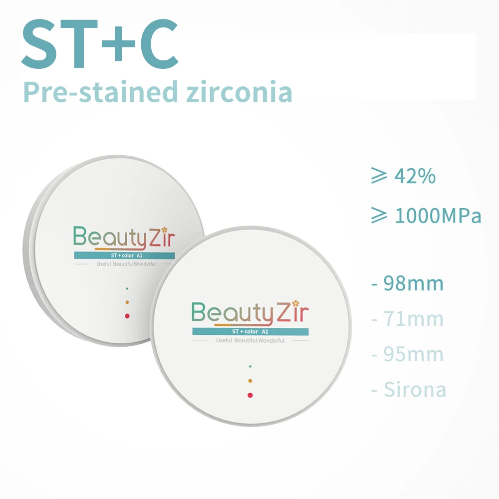 

Beautyzir ST+Color pre-shaded 98mm(thickness 10mm) A1-D4 color preshade dental zirconia blocks