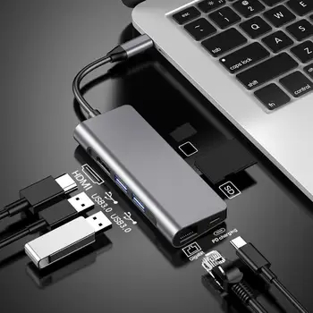 

7 in 1 USB C Hub Type-C to 4K HDMI 2 USB 3.0 SD/TF Card Readers RJ45 PD Fast Charging Adapter Docking Station for MacBook Pro