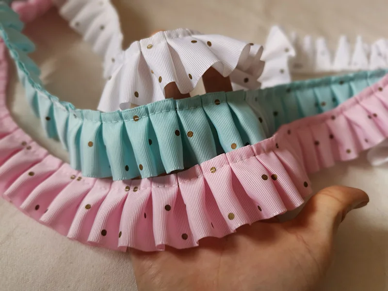 4cm Wide Romantic Folds Small Black Dot Chiffon Lace Fabric Decoration With Diy Doll Clothes Skirt Curtain Home Textile Sewing