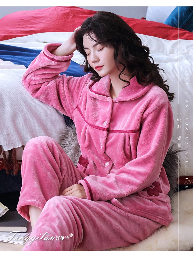 Flanela Outono Inverno de Manga Comprida Sleepwear