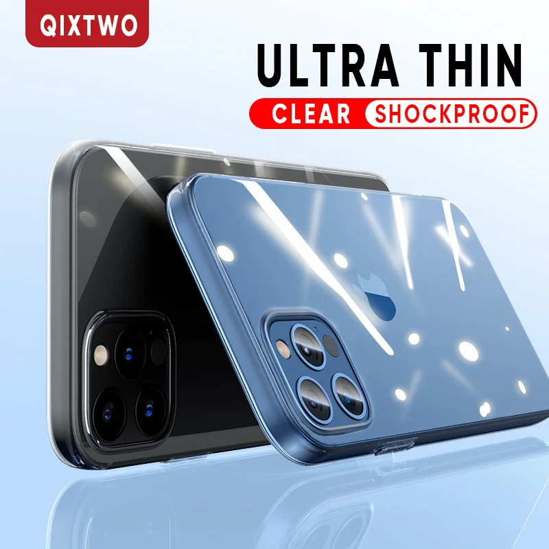 Ultra Thin Square Transparent Silicone Shockproof Phone Case For iPhone 11 12 Pro Max Mini X Xs XR 7 8 Plus SE 2 2020 Soft Cover | Мобильные
