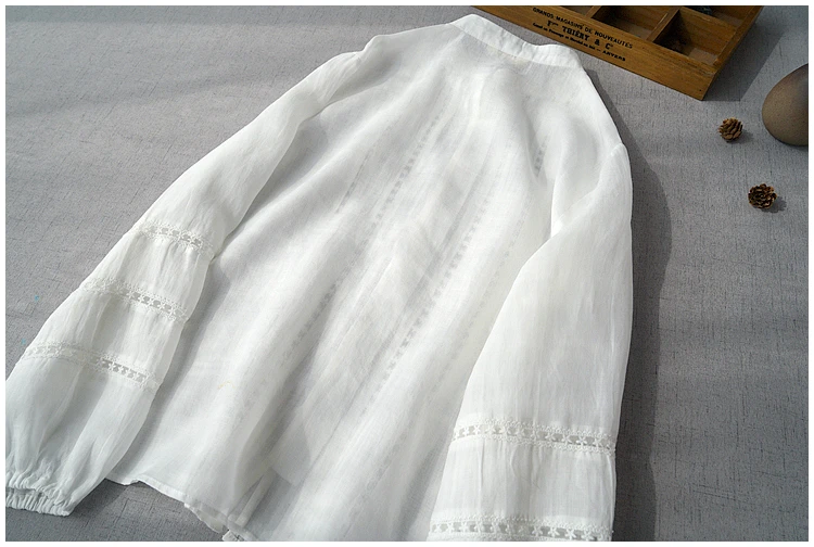 Нежное Плиссированное кружевное платье в стиле пэчворк кнопки для дизайна в винтажном стиле; из хлопка и льна рубашка с длинным рукавом Блузка