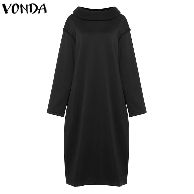 VONDA, женское платье большого размера, одноцветное, повседневное, свободное, длинное, осеннее, с длинным рукавом, платье с капюшоном, зимнее, Vestidos, женское платье, Femme 5XL