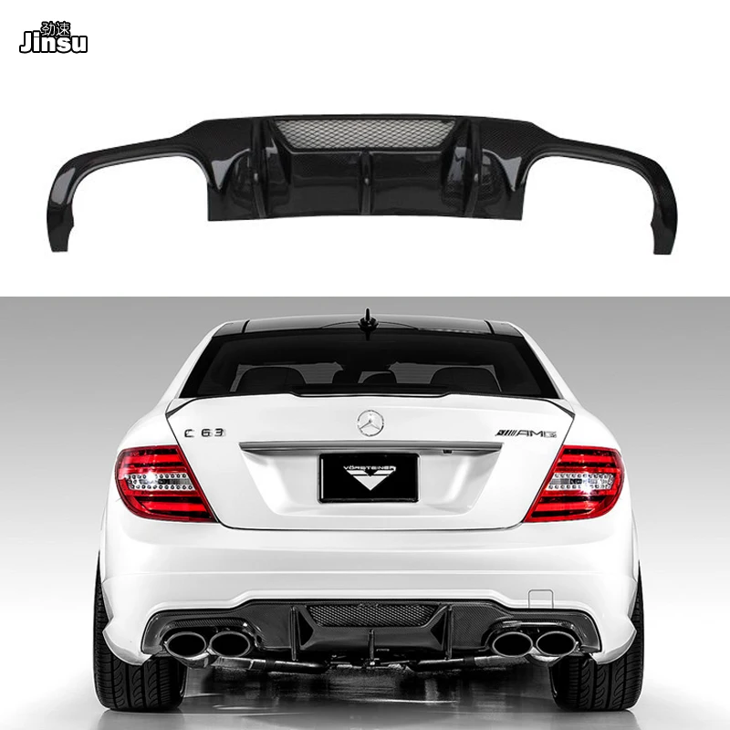 V стильный диффузор глушителя для Mercedes-Benz C class c250 W204 C63 AMG 4 двери только 2009-2011 реальный бампер из углеродного волокна спойлер