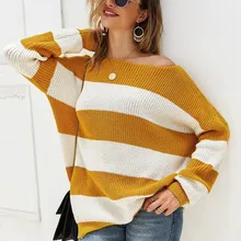 Best Price BEFORW 2019 Women Autumn Winter Pullover Sweater Fashion Striped Designer Long Sleeeve Sweaters Tops Casual Loose O-Neck Sweater