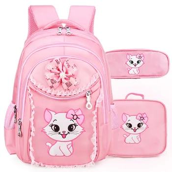 

New Portfolio School Bags For Girls Sweet Cute Cartoon Princess Cat Children Backpack Kids Bookbag Primary School Backpack