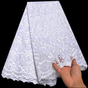 

5 yards White Cord Embroidered French net Lace Mesh African tulle lace fabric Nigerian Rocking church wedding wear sewing cloth