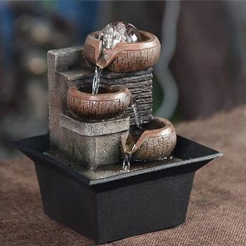 

14*14*18 Small Relaxation Waterfall 3-Step Little Water Fountain with LED Ball for Office Room Decor Portable Feng Shui Fountain