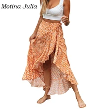 Motina Julia юбка с цветочным принтом и запахом, Женская богемная пляжная юбка миди во французском стиле с бантом