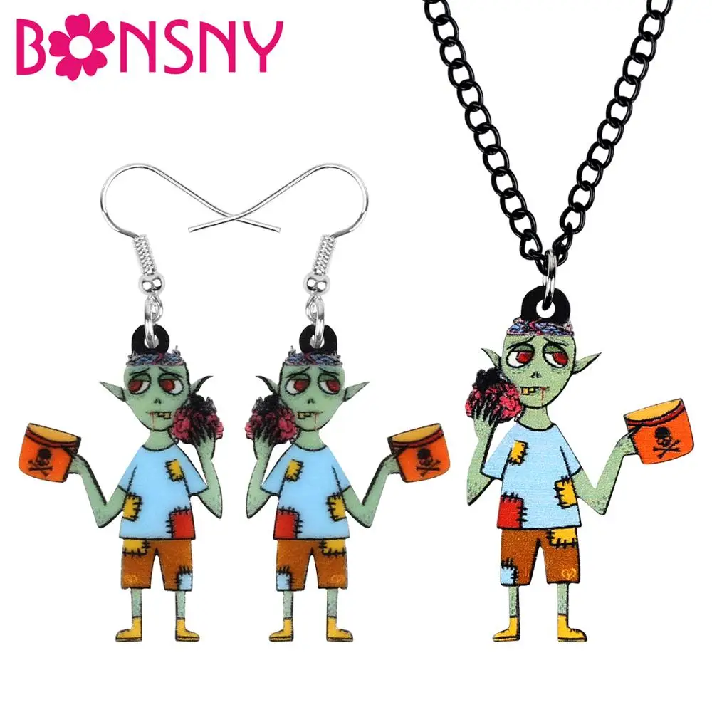 Акриловые Ювелирные наборы Bonsny с аниме на Хэллоуин и зомби ожерелье серьги для