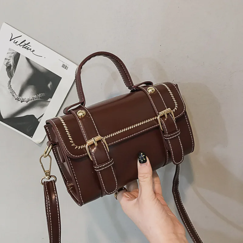 C Dark brown Модная женская сумка в стиле ретро, качественная искусственная кожа, женская сумка через плечо, Повседневная простая Женская сумочка, роскошная женская сумка - Цвет: C Dark brown