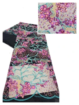 

Alisa black african tulle lace fabric 2020 high quality embroidered french net laces sequins fabrics 5 yards/pcs for party dress