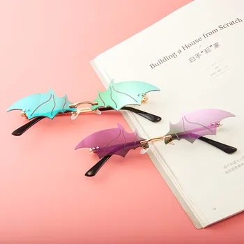 Брендовые женские солнцезащитные очки EBORT без оправы в стиле ретро, в форме летучей мыши, трендовая уличная одежда, новинка 2020, модные летние...