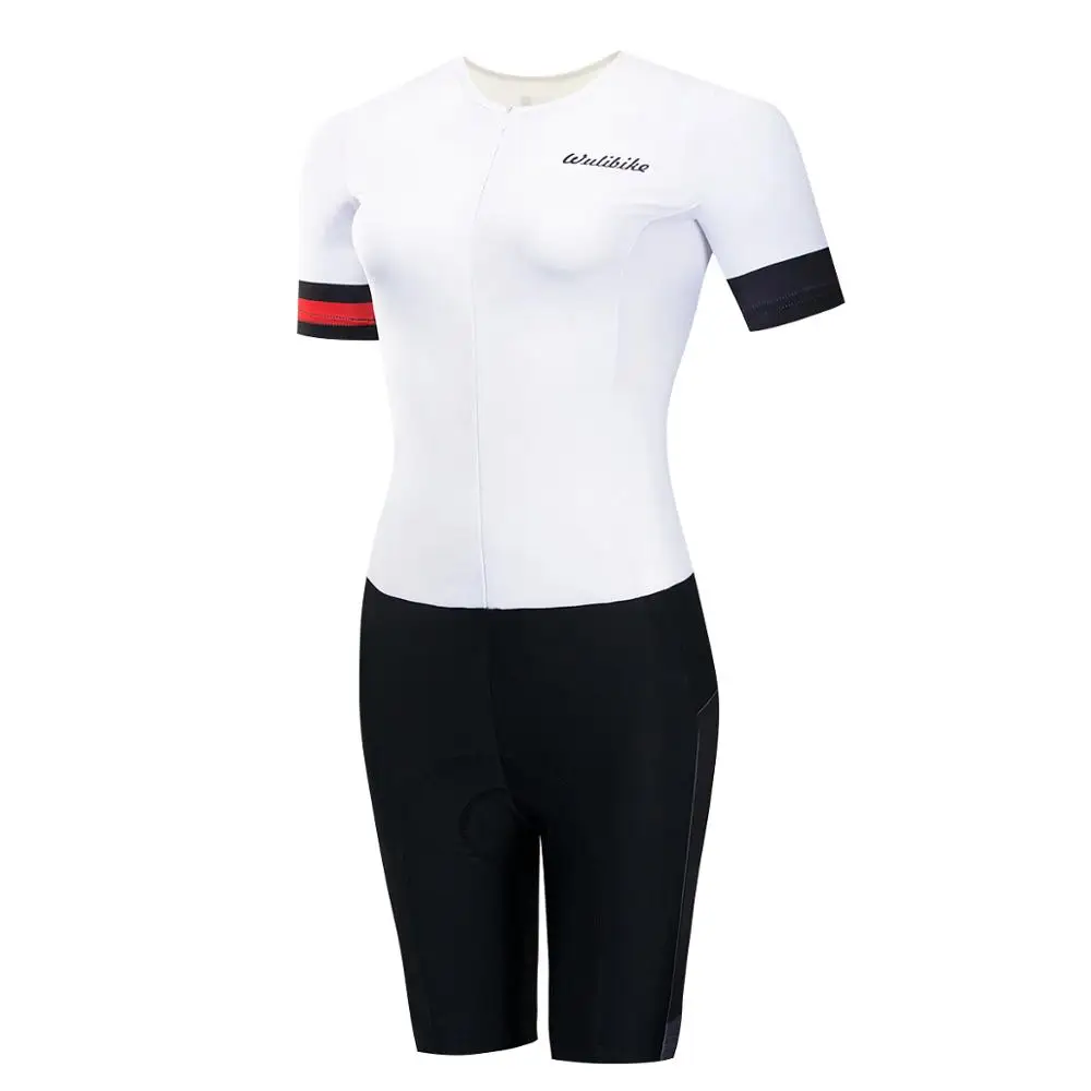 

wulibike Women's Jumpsuit Triathlon Skinsuit Breathable Short Sleeve White Quicy Dry Sport clothing Special Sponge Pad