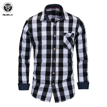 

RUELK Four Seasons New Fashion Men's Cotton Linen Casual Long Sleeve European And American Plaid Printing Pocket Shirt S-XXL