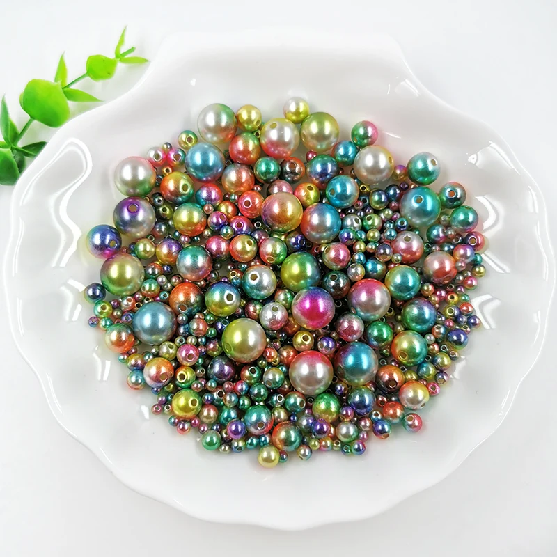 

Multi Option Mixed 4/6/8/10/12mm Round Imitation Rainbow Color Plastic ABS Pearl Beads for Garment Bags Shoes Jewelry Accessoris