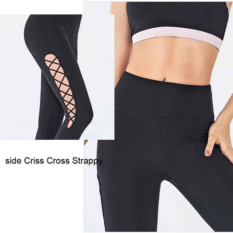 Женские леггинсы для занятий йогой EC.MS эластичные с вырезами быстросохнущие