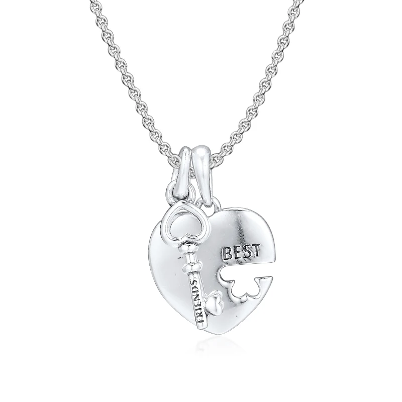 Подходит для Pandora шармы Браслеты Лучшие друзья сердце и ключ кулон бусины стерлингового серебра 925-ювелирные изделия