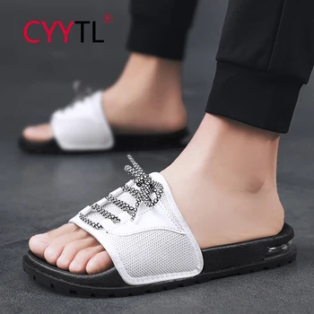 

CYYTL Summer 2020 Fluorescent Shoelace Men's Slippers Air Cushion Home Indoor Sandals Outdoor Beach Water Slides Breathable Shoe