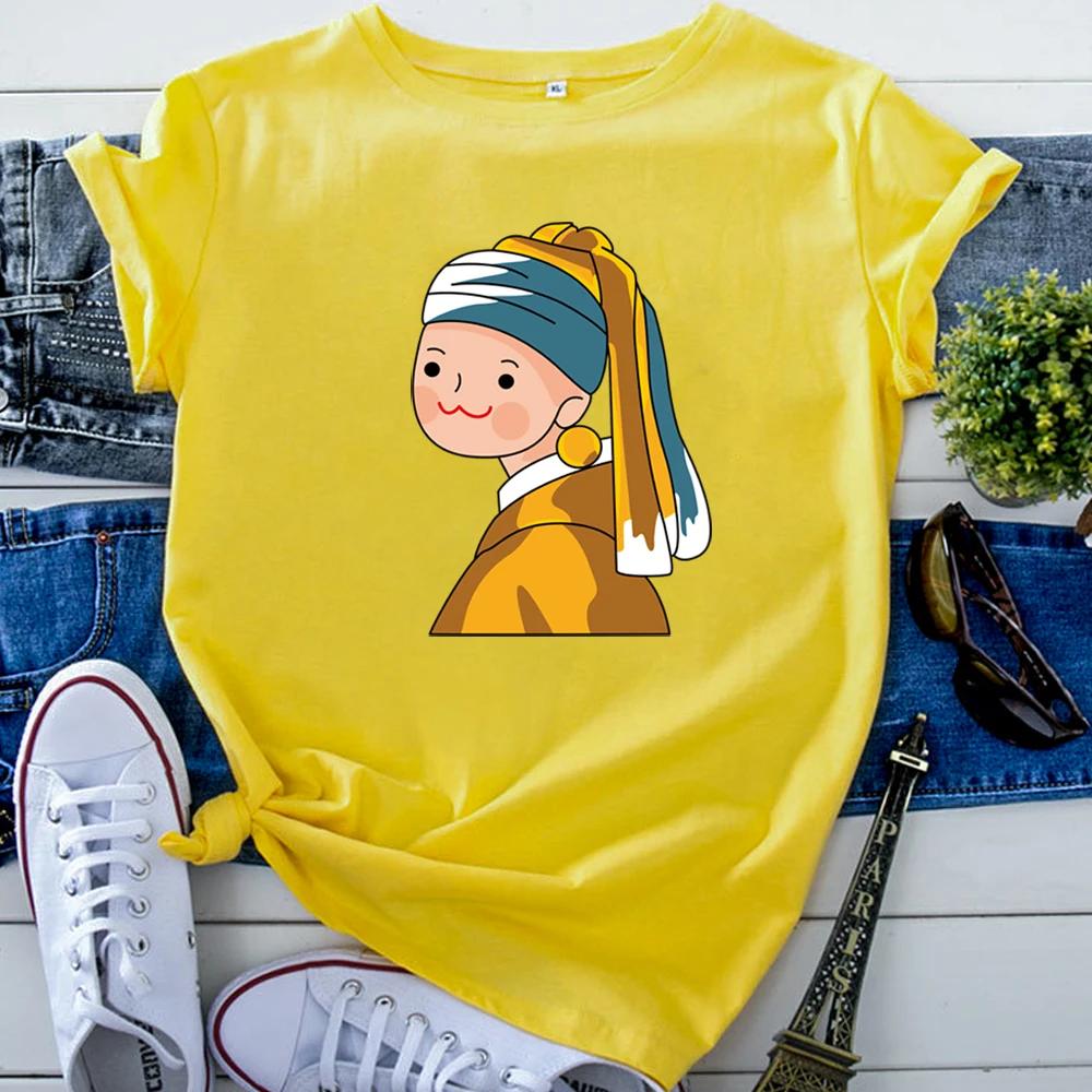 Women'S T-Shirts Funny Little Girl Cartoon Printing Tshirts Womens Goth High Quality Tee Shirts Punk Round Neck Woman T Shirt