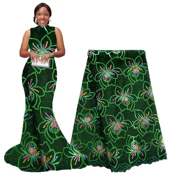 

2019 New Arrival Emerald Green Velvet Lace with Sequins African Soft Velvet French Lace Mesh Laces Fabric