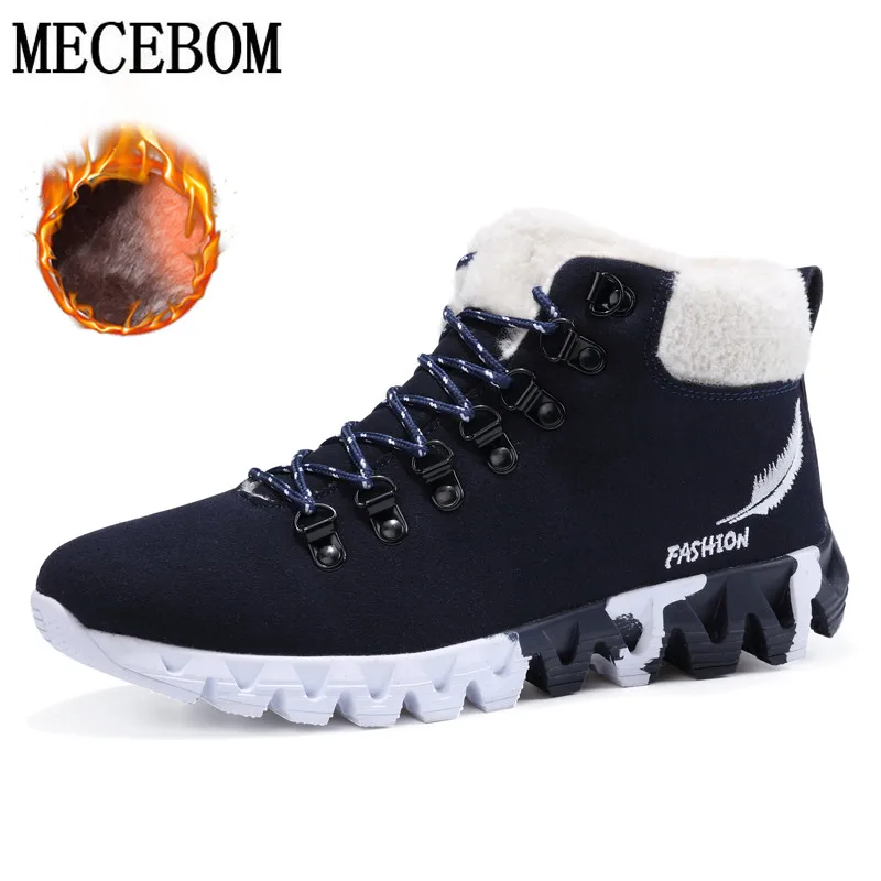 blue with fur Мужские ботинки; однотонные уличные теплые зимние ботинки на толстой подошве; Высококачественная модная мужская обувь из плюша на морозостойкую погоду - Цвет: blue with fur