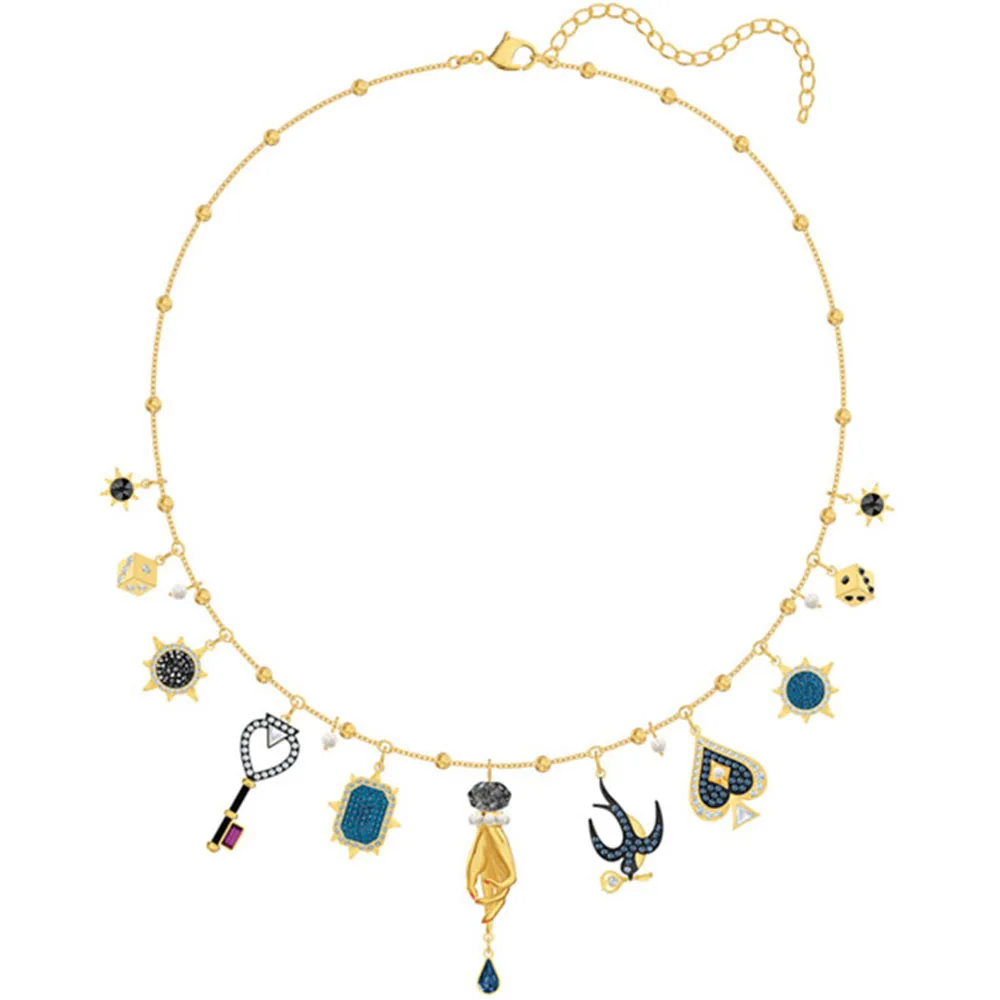 

2019 New TAROT MAGIC Mysterious Lucky Symbol Necklace Colored Bird, Key Decoratiop Spade Crystal Necklace Women's Christmas Gift