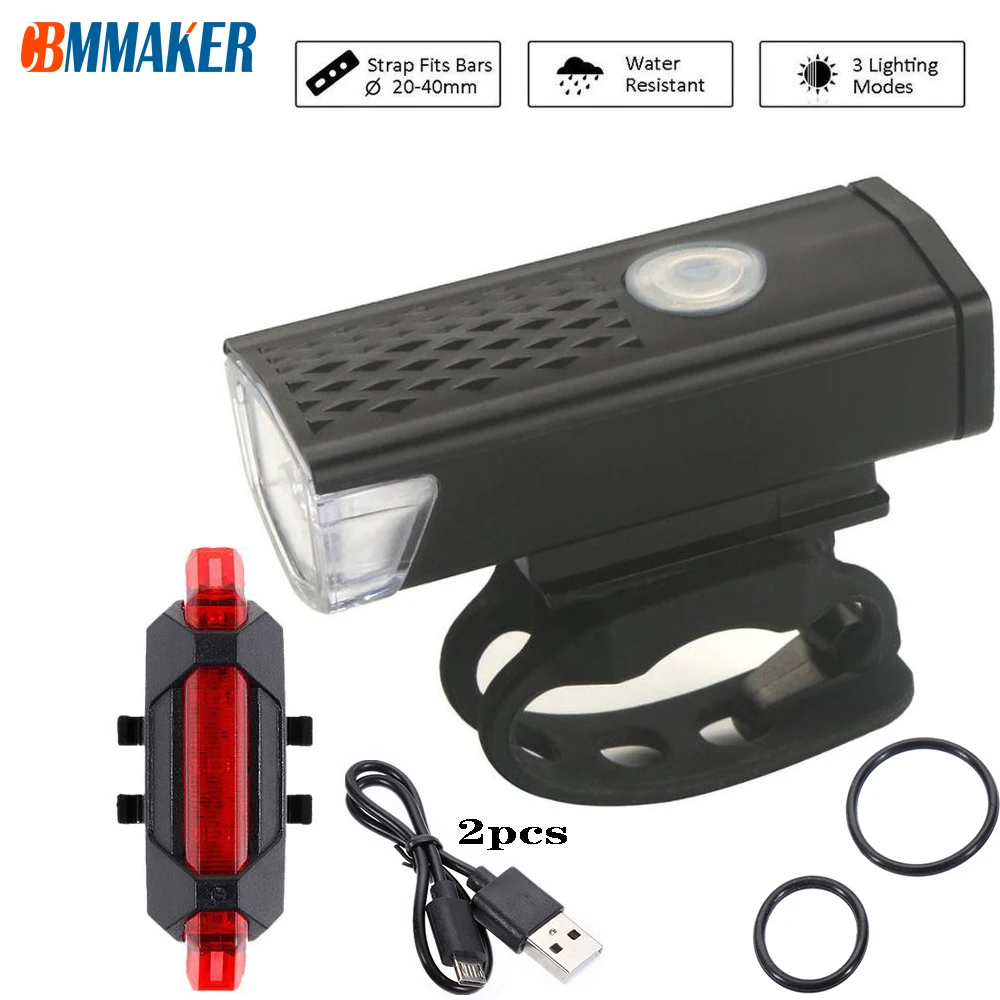 

Bike Light USB LED Rechargeable Bicycle Light Set Mountain Cycle Front And 3 Color Back Headlight Lamp Flashlight