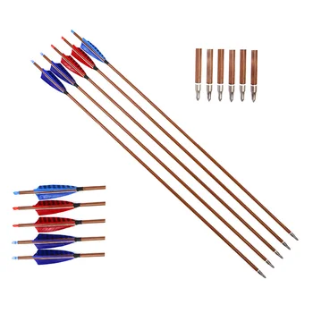 

12pc 30" Archery Wood Skin Pure Carbon Arrows Spine 500 With 4" Natural Arrow Fletching for Longbow Recurve/Compound Bow Hunting