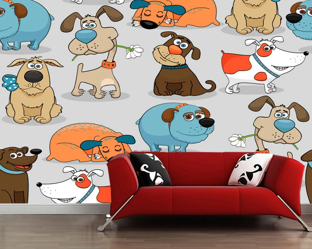 Пользовательские papel де parede infantil, мультфильм собака элемент настенной росписи для гостиной спальни обои-фон для декорирования