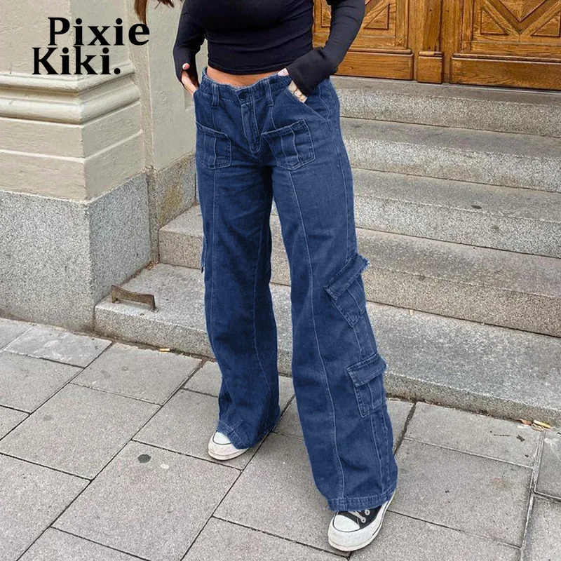 PixieKiki pantalones vaqueros holgados de cintura baja para mujer, de estilo Vintage ropa calle, color azul, estilo años P67 - AliExpress