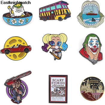 

12pcs/lot E2003 Cartoon Cat Car Horror Movie Clown Collection Hard Enamel Pin and Brooches Lapel Pin Backpack Badge Gifts