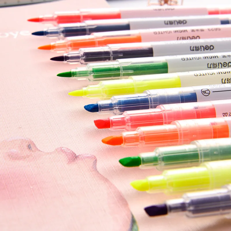 

Coloffice Double-Headed Highlighter Student Colored Marker Pen Doodle Drawing Pen School Office Supplies Kids Stationery 1Piece