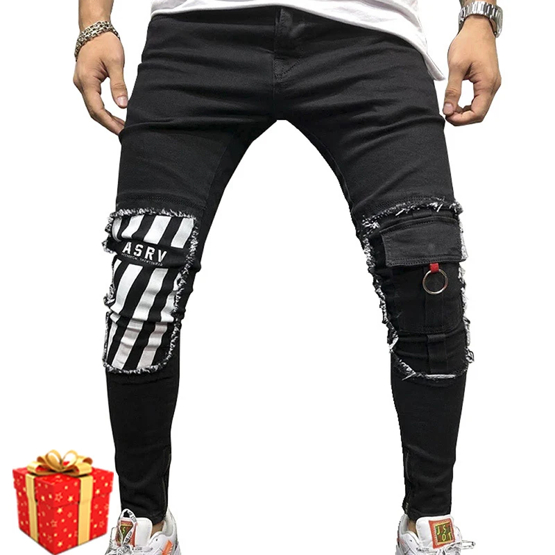 Лоскутные рваные джинсы мужские модные Стрейчевые обтягивающие джинсы дизайнерские рваные уличные хип-хоп брюки с принтом джинсы бренд