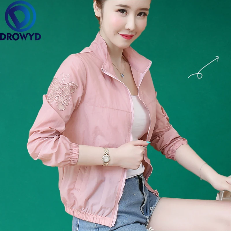 

Summer White Thin Baseball Jacket Women Casual Pockets Transparent Bomber Tops Breathable Sunscreen Cardigan Loose Coat 3 Color
