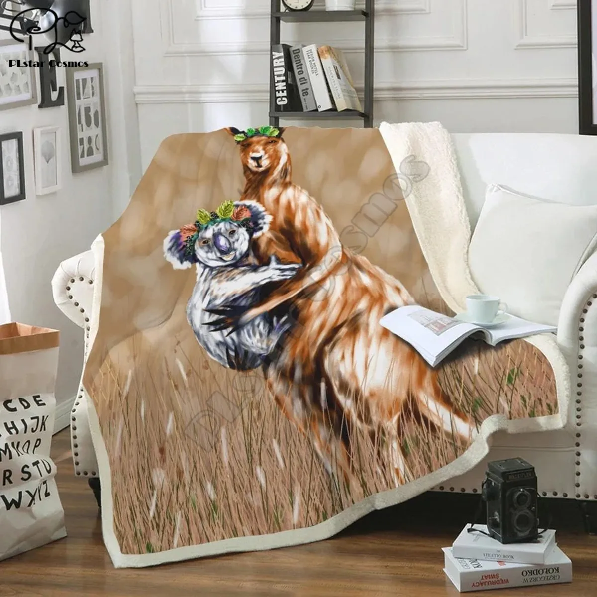 Симпатичное Флисовое одеяло коала и кенгуру 3D Полноразмерное переносное с