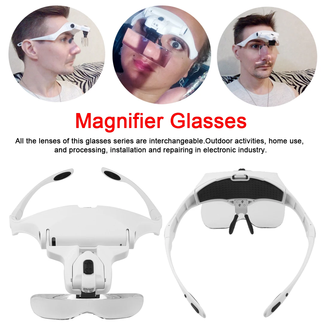 

LED Head Magnifier Hands Free Headband Magnifying Glass with 2 LED lamp Professional Jeweler's Loupe