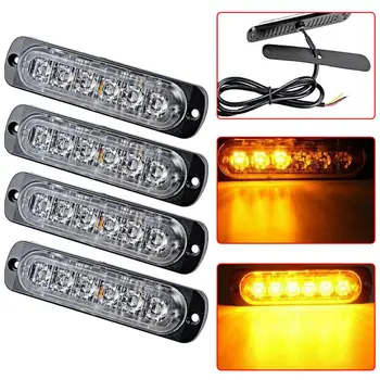 

EIDRAN 4PCS Amber 6 LED Car Truck Emergency Beacon Hazard Warning Flash Strobe Light Bar