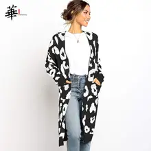 Свитер с леопардовым принтом, осенне-зимнее пальто, вязаный кардиган средней длины, пальто с открытой передней частью, женские элегантные пальто, одежда